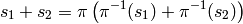 s_1 + s_2 = \pi \left(\pi^{-1}(s_1) + \pi^{-1}(s_2) \right)