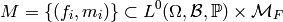 M = \left\{(f_i, m_i) \right\} \subset L^0(\Omega, {\cal B}, \mathbb{P}) \times {\cal M}_F